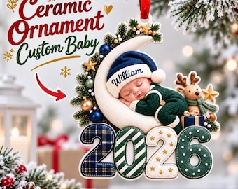 2026 First Christmas Personalized Infant Ceramic Ornament, Adorable Baby Boys Gift