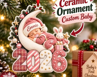 2026 First Christmas Personalized Infant Ceramic Ornament, Adorable Baby Girls Gift