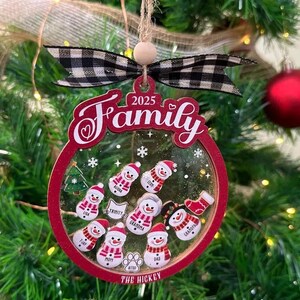 2025 Snowman Family Personalized Snow Globe Christmas Ornament, Custom Snowball Family Shaker Ornament Gingerbread Gift, ClaimingSpace-Shirt