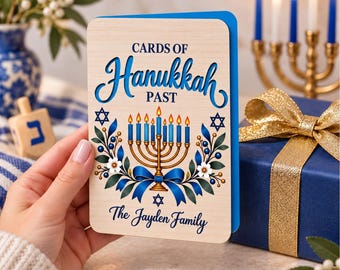 Happy Hanukkah Wooden Paper Card, Personalized Name Family Jewish Gift Parents