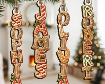 Customize Name Letters with Santa Hat Cookie Ginger Christmas Ornaments, Stocking Tags Holiday Gift Kids Tags Ornaments, ClaimingSpace-Shirt
