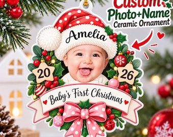 Personalized First Daughter Gift Christmas Ceramic Ornament, Baby Girl Christmas