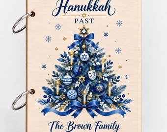 Personalized Hanukkah Wooden Card, Custom Family Name Jewish Holiday Card