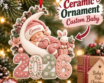 Granddaughter First Christmas Gift: Personalized Baby Girl Ceramic Ornament