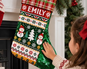 Personalized Name Family Stocking Sequin Christmas Decor Stockings Fireplace