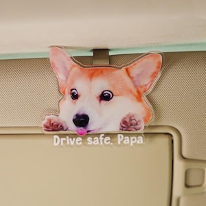 Portrait personnalisé de visage de chat et de chien Ajoutez votre photo, clip pour voiture en acrylique, Drive Safe Mommy, Clip pour visière, Clip photo pour voiture, Cadeaux commémoratifs pour chien