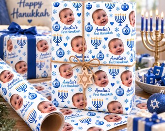 Baby First Hanukkah Wrapping Paper, Custom Photo Family Hanukkah Gifts Wrap