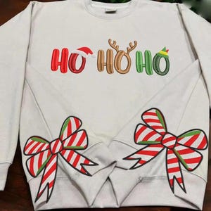 Trending Embroidery Hohoho Cute Merry Christmas Bow, Hohoho Xmas Bow, Embroidered Side Bow, Split Design, Gift for Christmas, ClaimingSpace