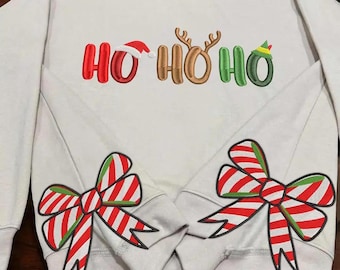 Embroidered Christmas Sweatshirt, Hohoho Bow Design
