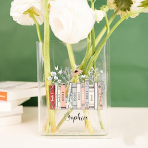 Custom Favorite Books Just One More Chapter Name&#39;s Bookish Acrylic Flower Book Vase, Book Vase Themed Gift for Readers, Gift for Book Lover