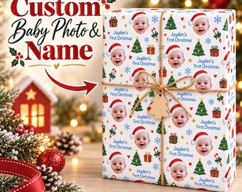 Personalized Your Baby Photo Wrapping: Custom Name First Christmas Gift Wrap