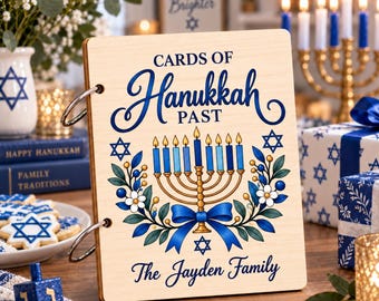 Personalized Name Family Hanukkah Wooden Card, Hanukkah Gift Jewish Holiday