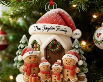 2026 Personalized My Family Name with Gingerbreads Christmas Acrylic 2D Ornaments, Custom Gingerbread Holiday Family Gift Ornament