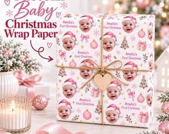 2026 Custom Baby Pinky Christmas Wrapping, Grandkid 1st Christmas Gift Paper