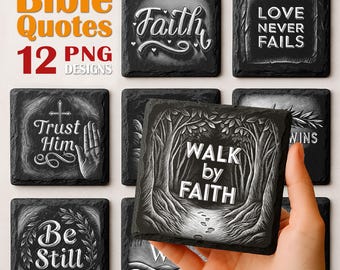 Grabado láser de versículos bíblicos / Palabras cristianas sencillas para grabar / Imagen PNG de fe para posavasos de pizarra / Descarga comercial / Glowforge