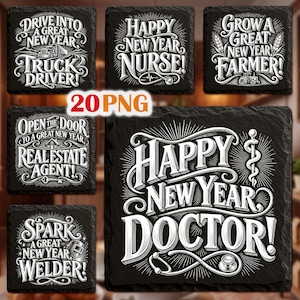 New Year Profession Slate Coaster PNG, Career Laser Engraving Files, Glowforge Designs