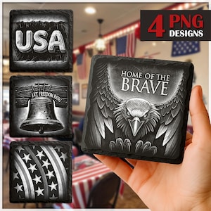 Amerika PNG Schiefer Laserspuren Bundle, Gravur-Datei, USA Flagge Schiefer Untersetzer Dateien PNG Gravur, patroitische png, Glowforge, Unabhängigkeitstag