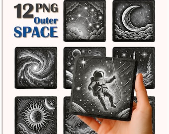 Pacchetto PNG per incisione laser celeste: disegni dello spazio esterno (download digitale)