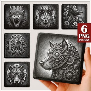 Wolf PNG Bundle for Engraving | Rustic Wolf Designs for Slate Coasters | Wildlife Animal Clipart for Laser Engraving | Glowforge | Digital