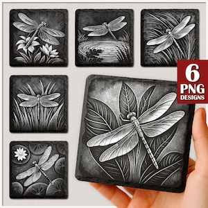 Dragonfly Laser Burn PNG, graveerbestand, leisteen Coaster-bestanden PNG voor gravure, commerciële download, Glowforge, Dragonfly-laserbestand, digitaal