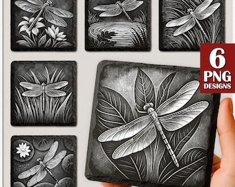 Dragonfly Laser Burn PNG, Engrave File, Slate Coaster Files PNG for Engraving, Commercial download, Glowforge, Dragonfly Laser File, Digital