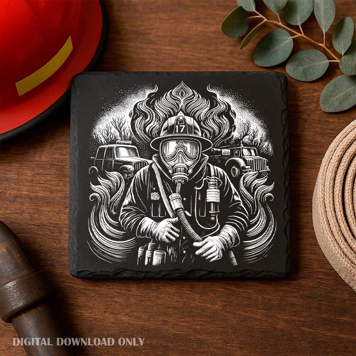 Firefighter Slate Coaster PNG Files: Laser Engrave Designs (digital ...