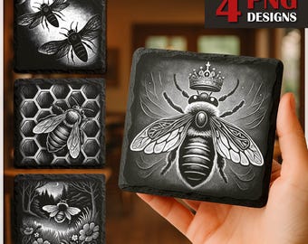 Honey Bee Laser Engrave PNG, Slate Coaster Files (Digital File)