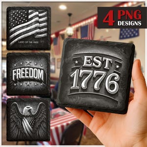 America PNG Slate Laser Burn Bundle, Engrave File, USA Flag Slate Coasters Files PNG Engraving, patriotic png, Glowforge, Independence Day