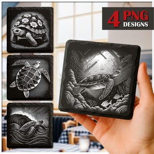 Sea Turtle Slate Laser Burn PNG, Engrave File, Slate Coasters Files PNG for Engraving, Commercial download, Glowforge, xTool, Digital File