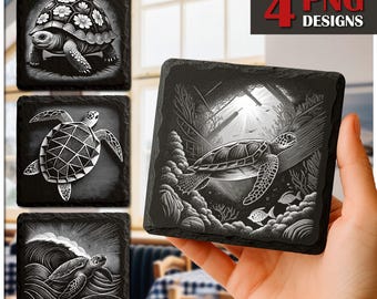 Sea Turtle Slate Laser Burn PNG, Engrave File, Slate Coasters Files PNG for Engraving, Commercial download, Glowforge, xTool, Digital File