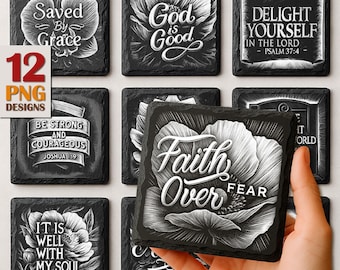Grabado láser de versículos bíblicos / Citas cristianas para grabado láser / PNG de fe para posavasos de pizarra / Descarga comercial / Glowforge
