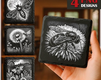 Honey Bee Laser Burn PNG, Engrave File, Slate Coaster Files PNG for Engraving, Commercial download, Glowforge, Bees Laser File, Digital File