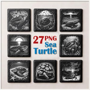 Sea Turtle Slate Coaster PNG Bundle: Laser Engrave Files (Digital File)