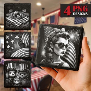 USA Flag Laser Engrave Bundle: Patriotic Slate Coaster PNG Files (Digital Download)