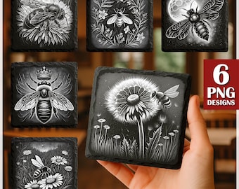 Honey Bee Laser Burn PNG, Engrave File, Slate Coaster Files PNG for Engraving, Commercial download, Glowforge, Bees Laser File, Digital File