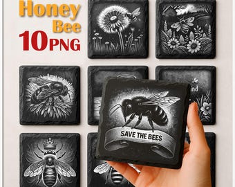 Honey Bee Laser Engrave PNG: Slate Coaster Files, Glowforge Ready (Digital File)
