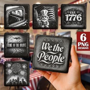 Paquete de pizarra con imagen PNG de Estados Unidos, archivo de grabado láser, posavasos con la bandera de EE. UU., archivos PNG de grabado, PNG patriótico, Glowforge, Día de la Independencia