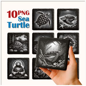 Sea Turtle Slate Coaster PNG: Laser Engrave File (Digital File)
