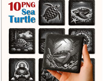 Sea Turtle Slate Coaster PNG: Laser Engrave File (Digital File)