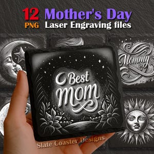 Celestial Mother's Day Slate Coaster PNG Bundle, Mystical Mom Laser Engrave Files, Best Mom Moon Files for Engraving