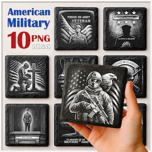 American Military Slate Coaster PNG, Patriotic Laser engraved veteran gift, Engrave Files PNG for Engraving, Commercial download, Glowforge
