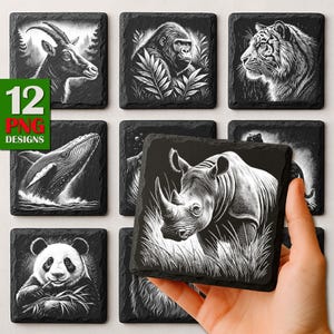 Endangered Wildlife PNG Slate Laser Burn, Rare Animal Engrave File, Nature Slate Coaster Files PNG Engraving, Glowforge, xTool, Digital File
