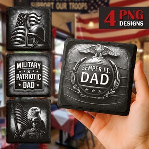 America PNG Slate Laser Burn Bundle, Engrave File, Hero Dad Slate Coasters Files PNG Engraving, patriotic png, Glowforge, Military dad gift