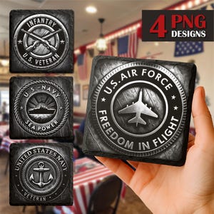American Military Round Logo PNG Slate Laser Burn Bundle, Engrave File,Slate Coasters Files PNG for Engraving,Commercial download, Glowforge