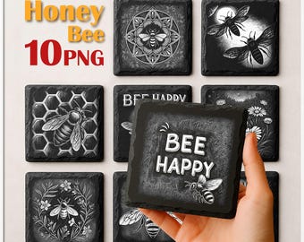 Honey Bee Laser Engrave PNG, Slate Coaster Files (Digital File)