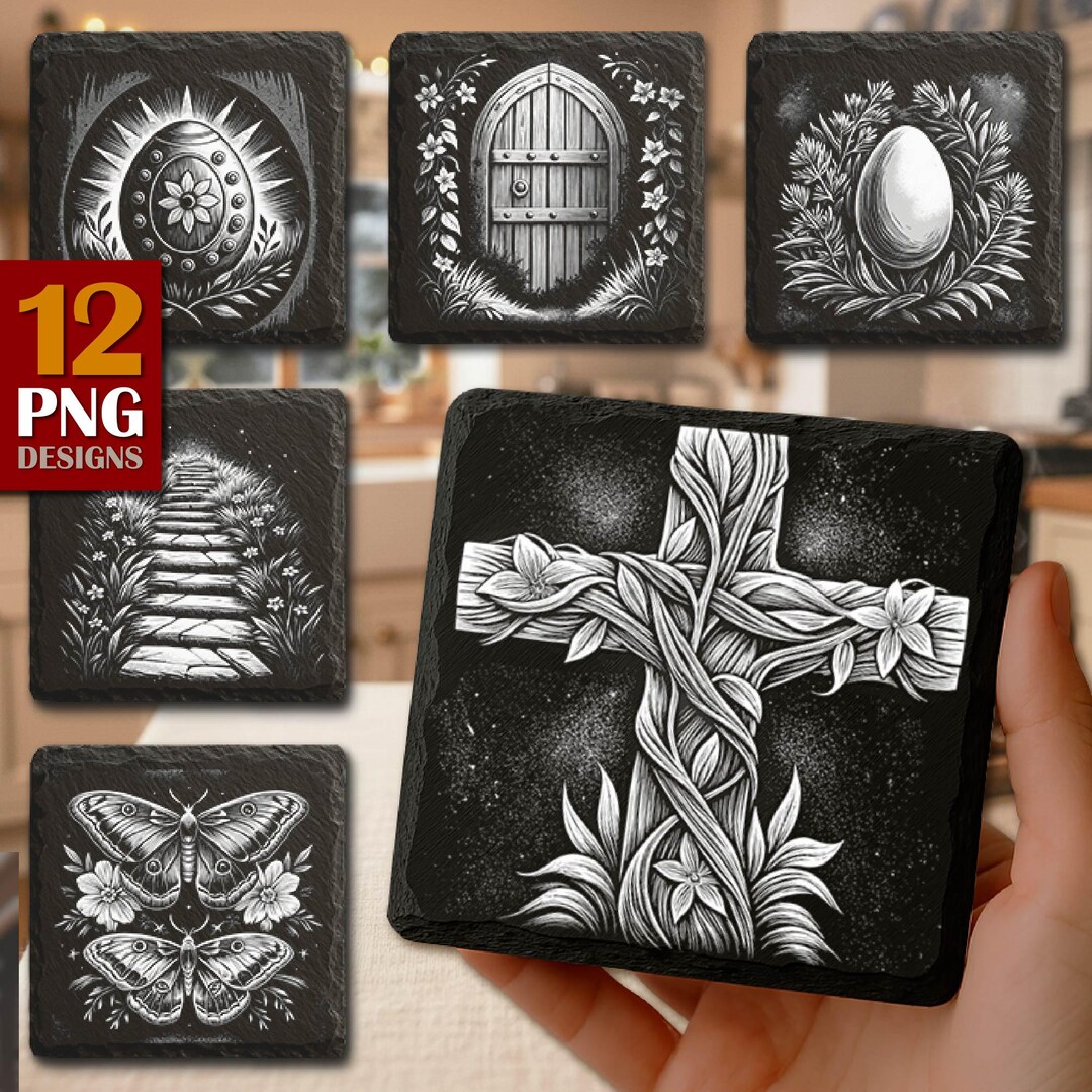 Easter Slate Coaster PNG Designs, Christian Cross, Floral Egg (digital ...