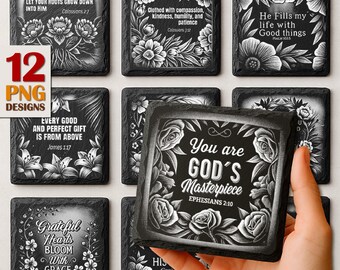 Gracia en flor: Versículo bíblico grabado con láser / Citas cristianas grabadas con láser / Fe PNG para posavasos de pizarra / Descarga comercial / Glowforge
