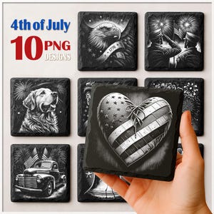 USA Flag Slate Coaster Laser Engrave File: Patriotic America PNG Bundle (Digital Download)