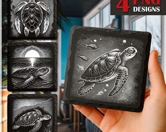 Sea Turtle Slate Coaster PNG: Laser Engrave File (Digital File)