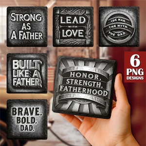 Father&#39;s Day PNG Slate Laser Burn Bundle, Engrave File, Slate Coasters Files PNG for Engraving, Commercial download, Glowforge, Digital File